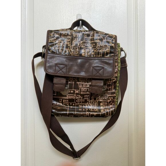 Fossil Key-Per City Scene canvas and Leather messenger bag crossbody - Picture 1 of 11